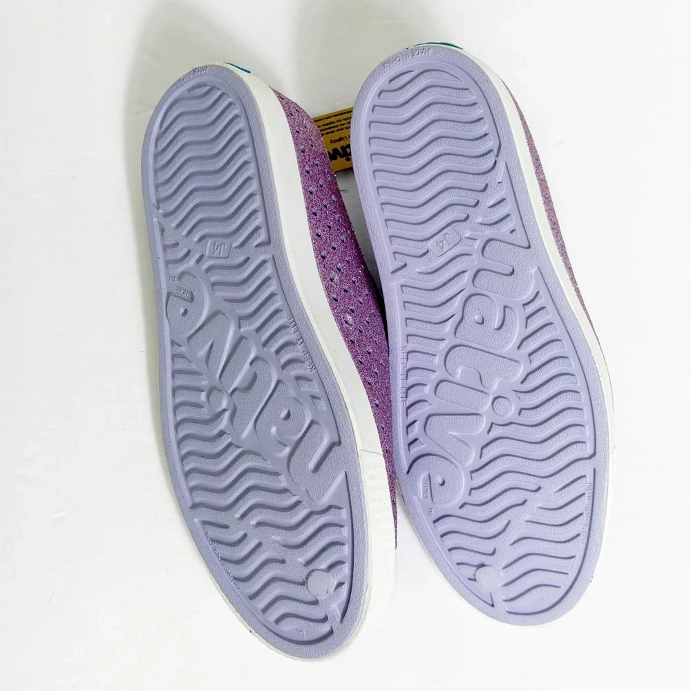Native Jefferson Bling Shoes Kids Size J4 Purple Glitter Slip On Sneakers